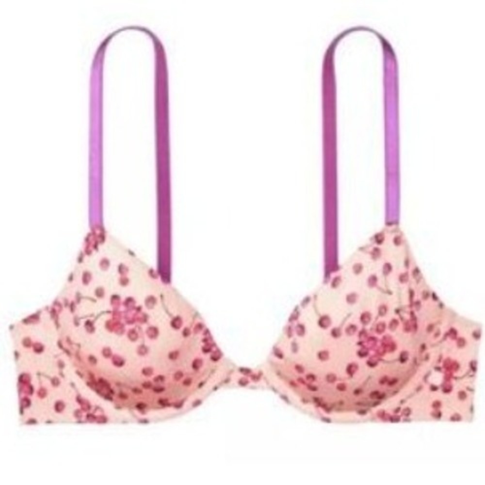 Victoria's Secret Women's‎ 36DD Pink Cream Cherry Print Unlined Demi Bra Flirty